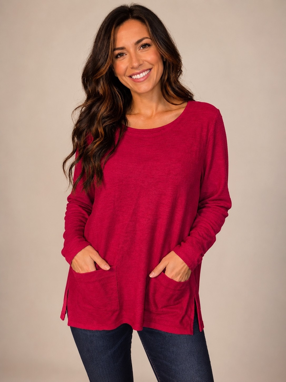 J. Jill Raspberry Long-Sleeve Pocket Tunic Top